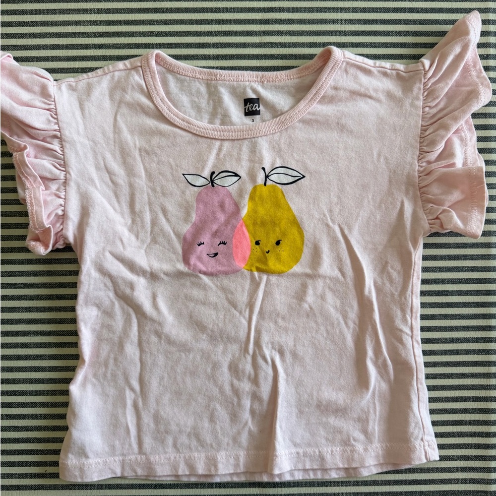 Tea Collection Pink & Yellow Pear Ruffle Sleeve Tee